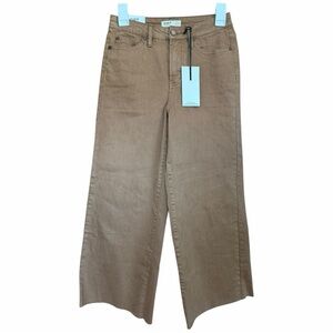 Oat New York High Rise Wide Leg Raw Hem Cropped Jeans Brown Size 0/25 new